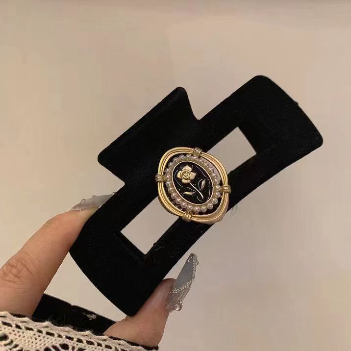 Gold Black Velvet Rose Bow Hairpin