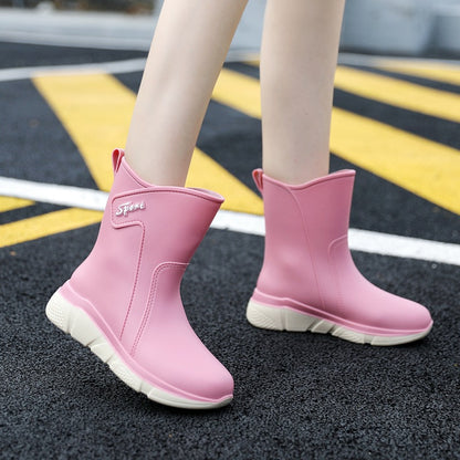 Rain boots women's middle tube outer wear thick bottom non-slip