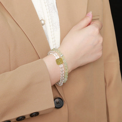 7A Natural White Crystal Grape Stone Double Ring Bracelet