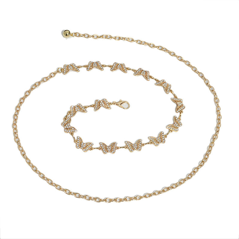 Butterfly rhinestone inlaid decorative metal chain