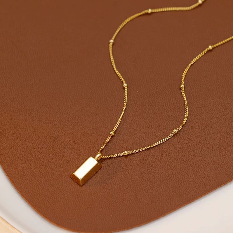 Women's Geometric Square Brick Gold Necklace — Long Titanium Steel Collarbone Chain