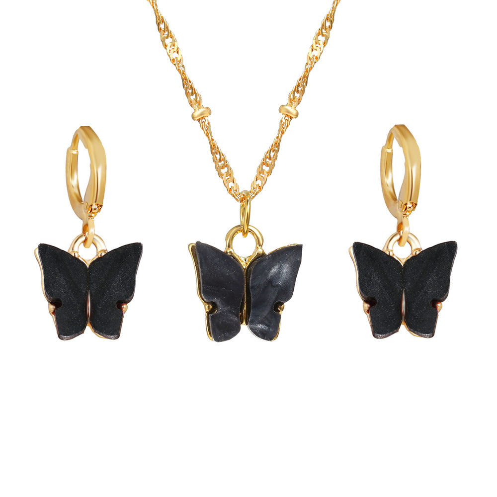 Colorful Acrylic Butterfly Necklace Earring Set
