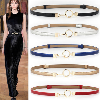 Gold buckle leather thin belt