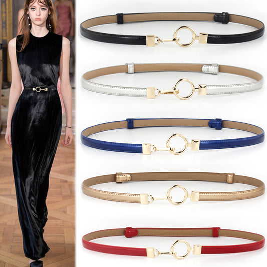 Gold buckle leather thin belt