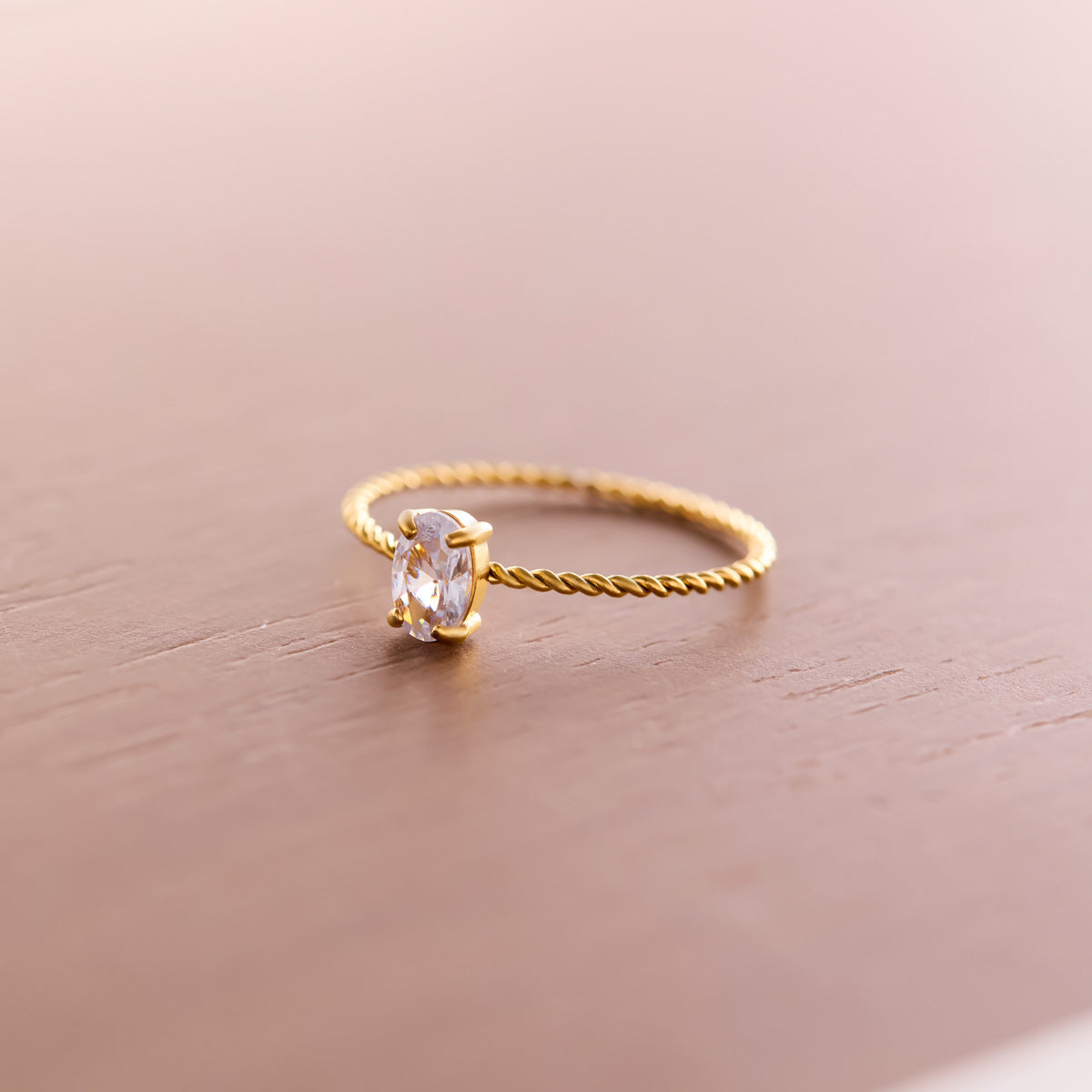 18K Gold-Plated Oval Zircon Twist Titanium Steel Ring