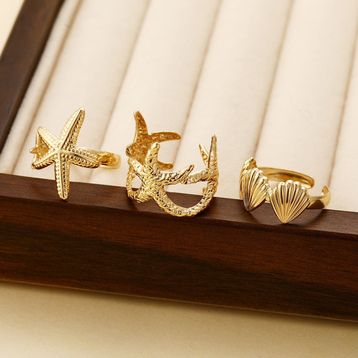 Starfish Shell Open Ring Set
