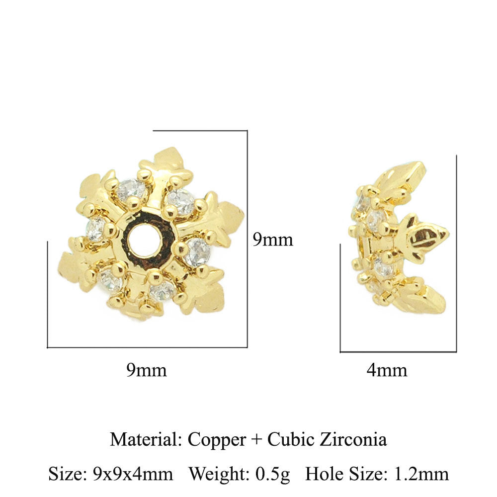 5 pcs/pack, snowflake lotus copper zircon bracelet beads.