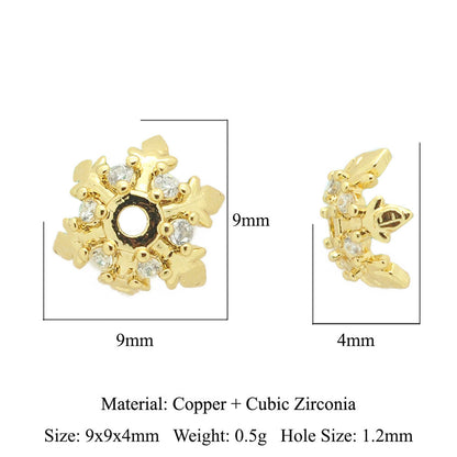 5 pcs/pack, snowflake lotus copper zircon bracelet beads.