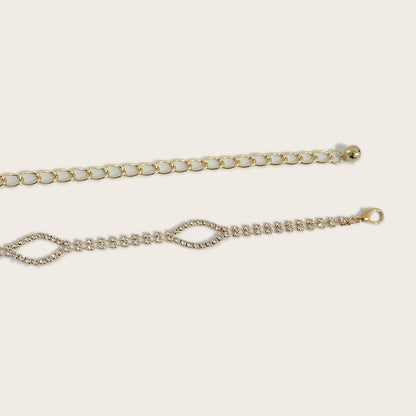 Double row rhinestone inlaid waist chain