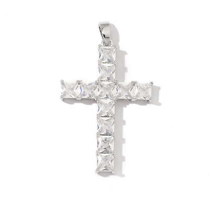 Square zircon cross necklace pendant.