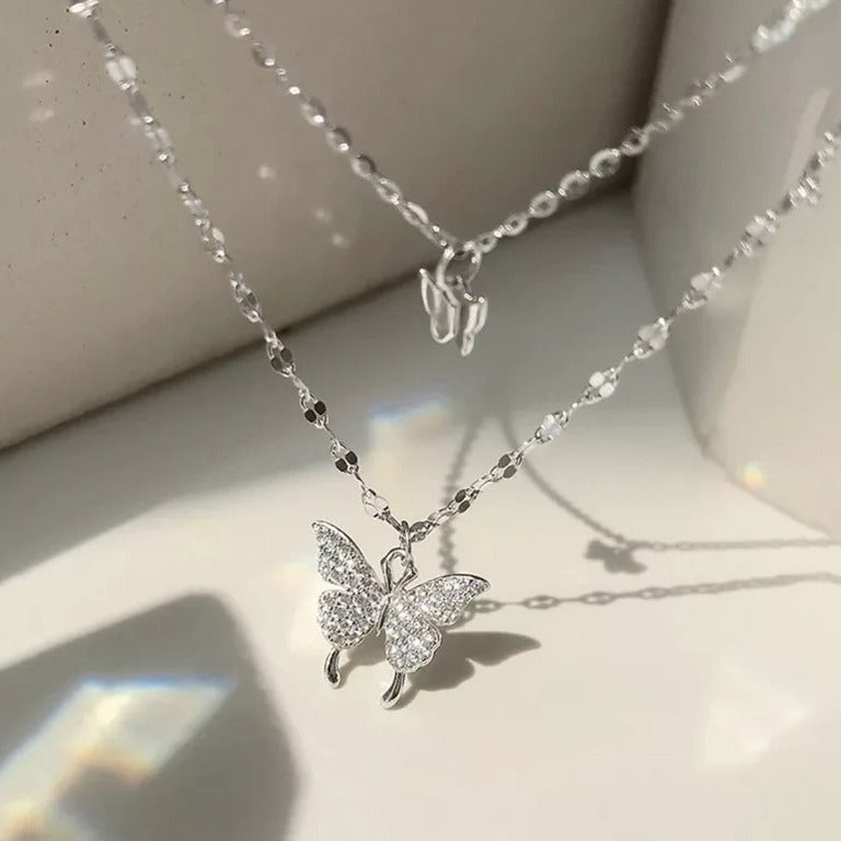 Double Butterfly Pendant Necklace