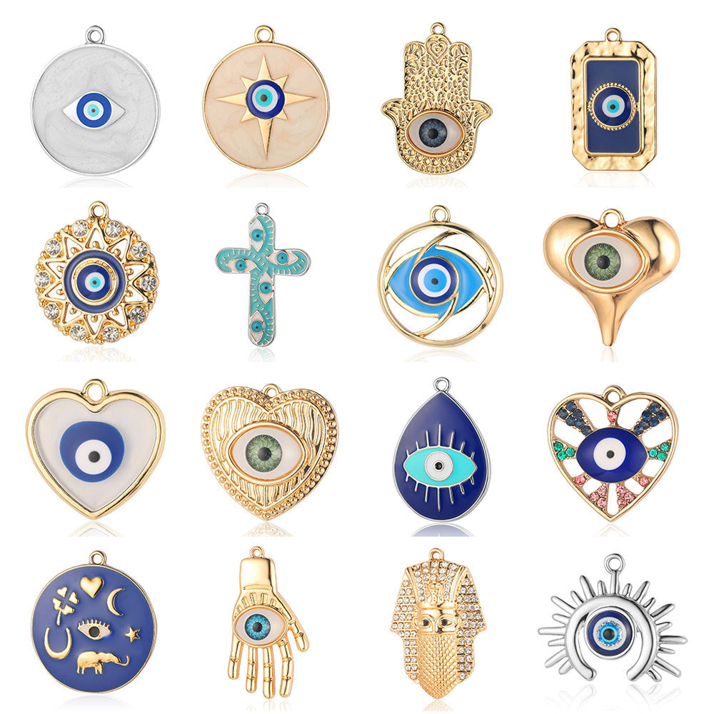 5 piezas/paquete, colgante de aleación con forma de cruz de ojo. 