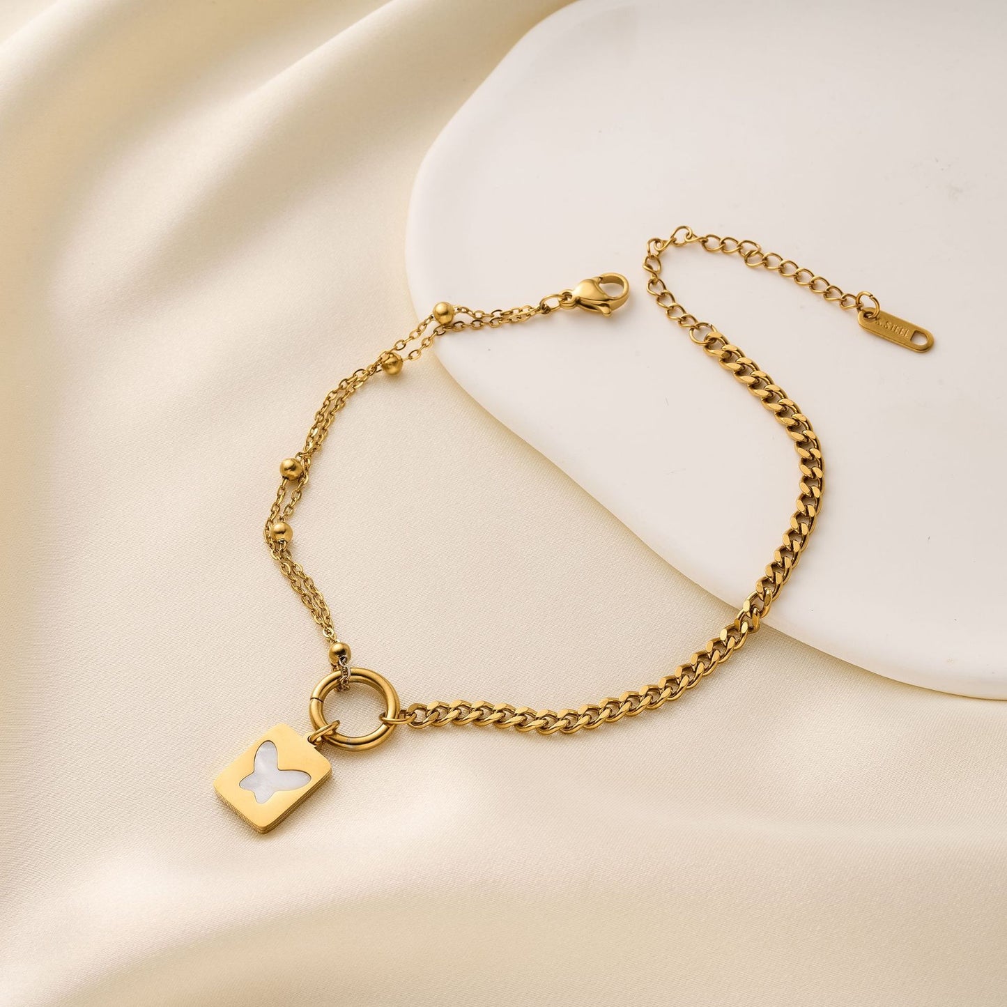 Titanium Steel Butterfly Shell Anklet