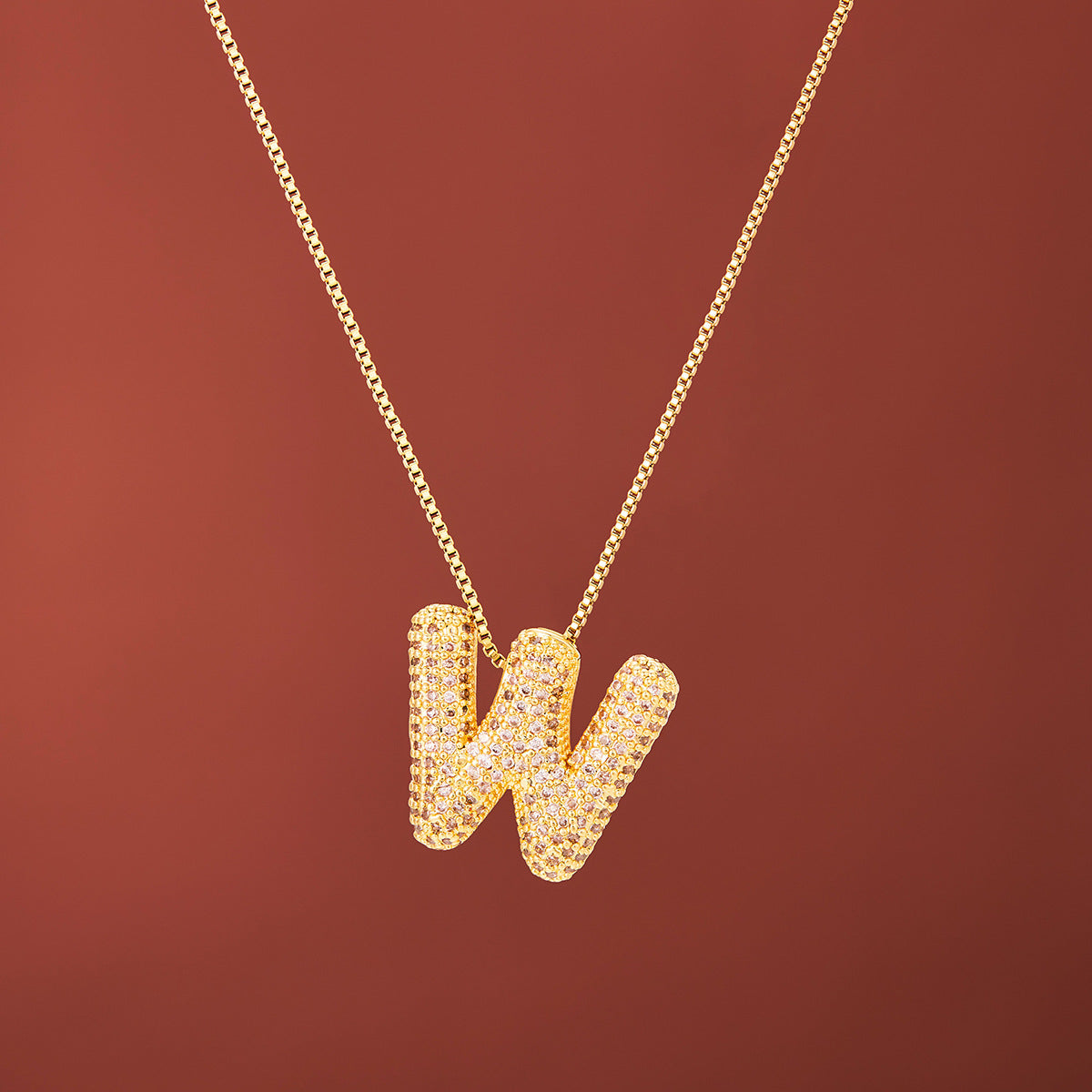 18K Gold-Plated Alphabet Necklace with Micro Zircon (Titanium Steel)
