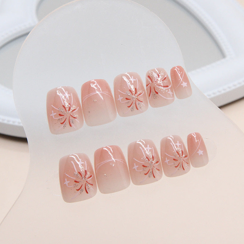 Blush Fireworks Star Short Ballerina Nails