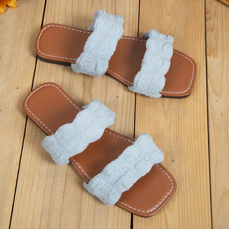 Solid color cloth flat bottom rubber flat heel slippers
