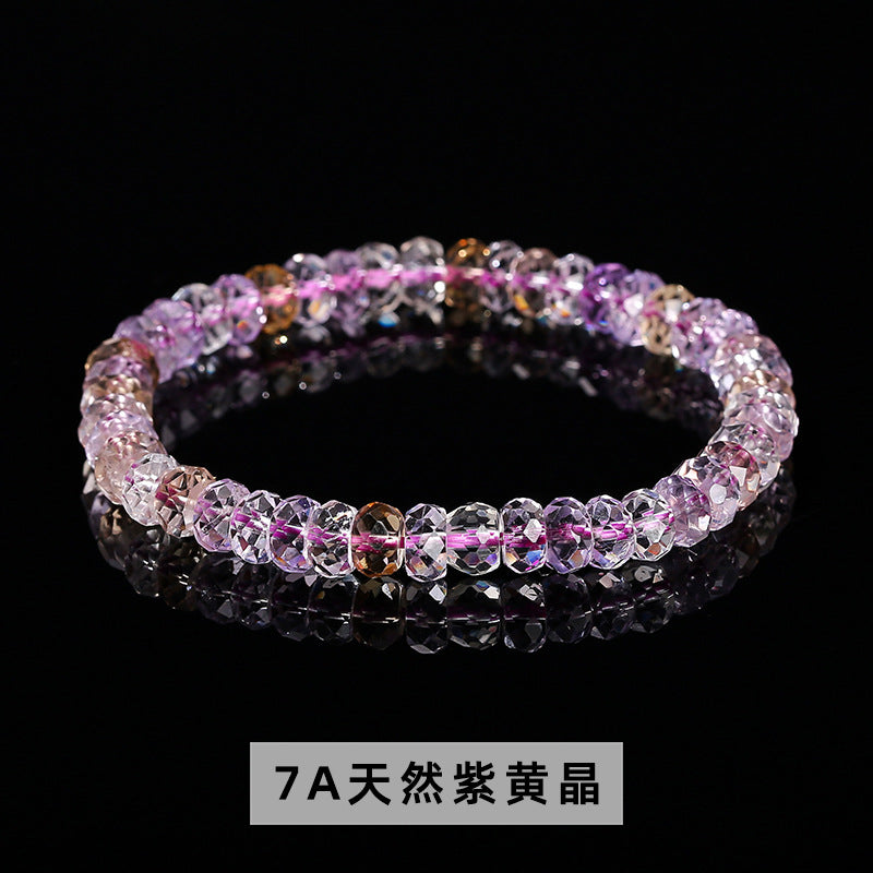 7A Natural Purple and Yellow Crystal Cut Bucket Bead Bracelet