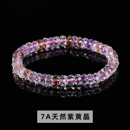 7A Natural Purple and Yellow Crystal Cut Bucket Bead Bracelet
