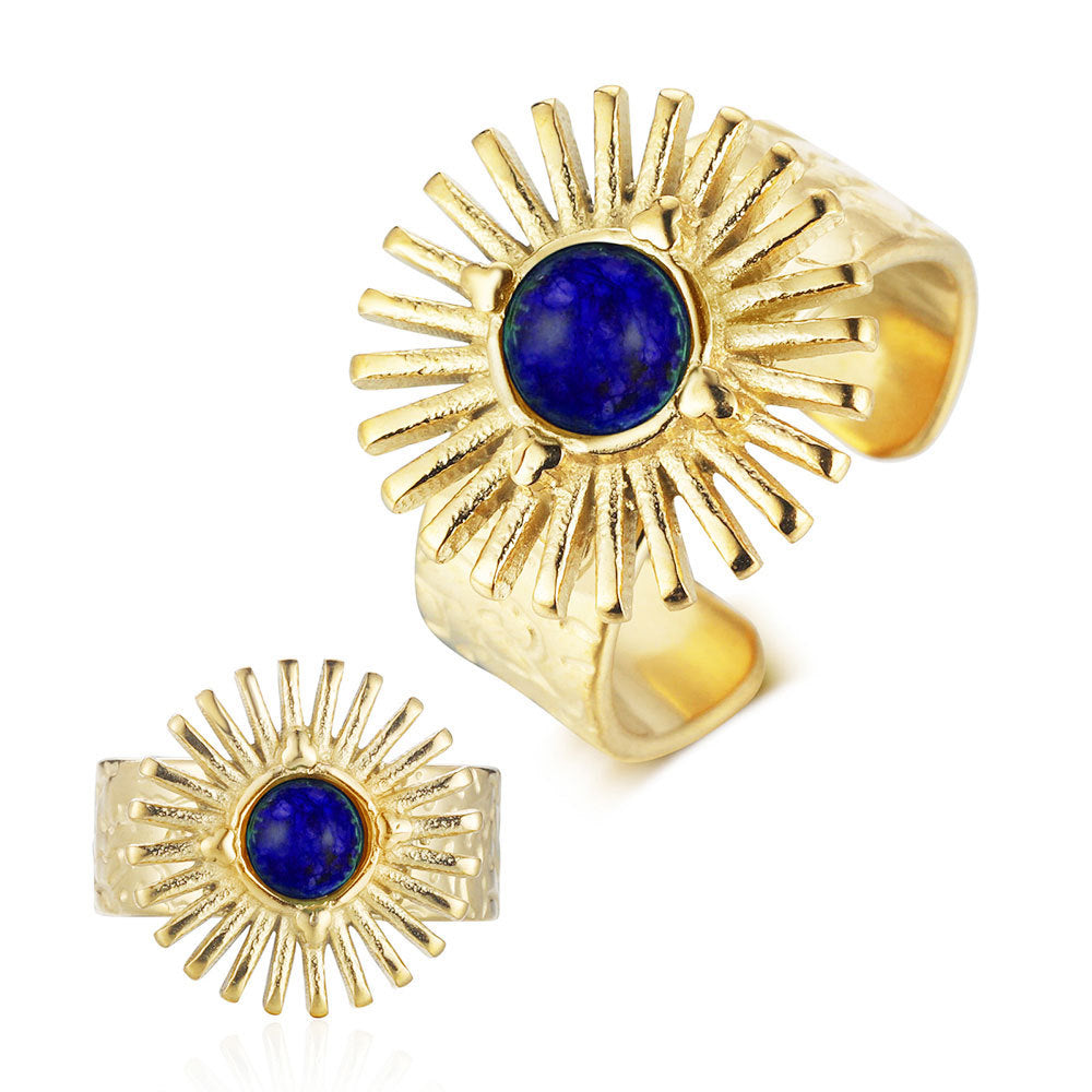 Black agate rhinestone malachite titanium steel ring