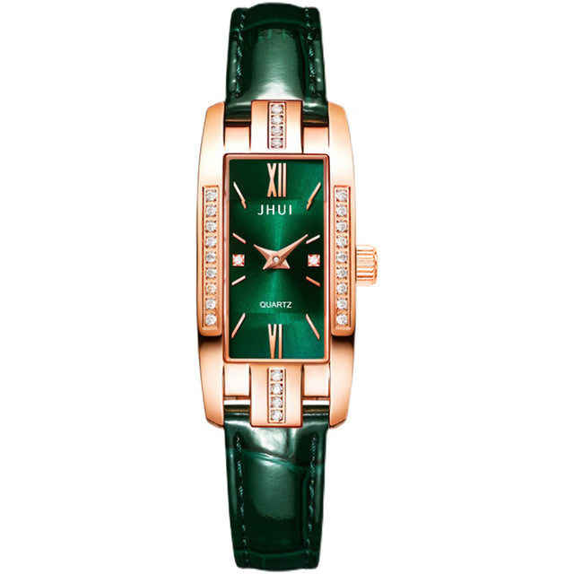 Elegante reloj cuadrado pequeño de color verde para mujer 