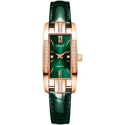 Elegante reloj cuadrado pequeño de color verde para mujer 