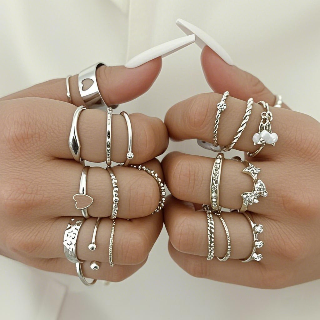 21Pcs Butterfly & Pearl Ring Set