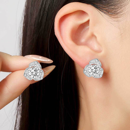 Copper inlaid 5A zircon camellia stud earrings