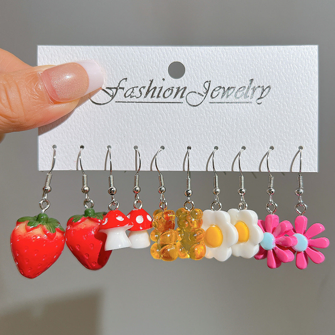 5-piece set of white cloud flower fruit earrings