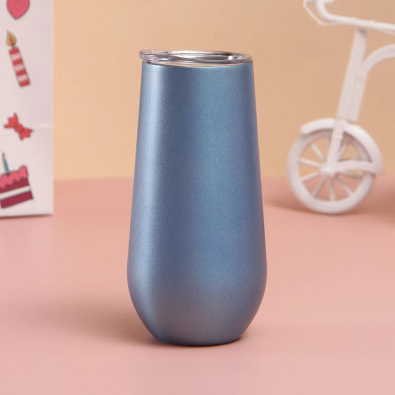 Double layer stainless steel 6oz long neck red wine glass