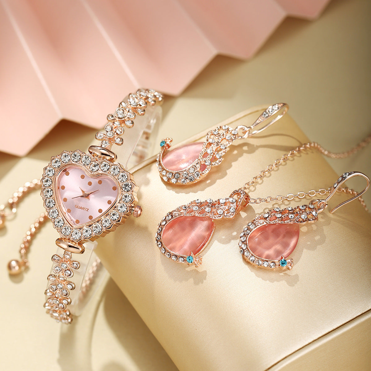 Diamond quartz watch jewelry set