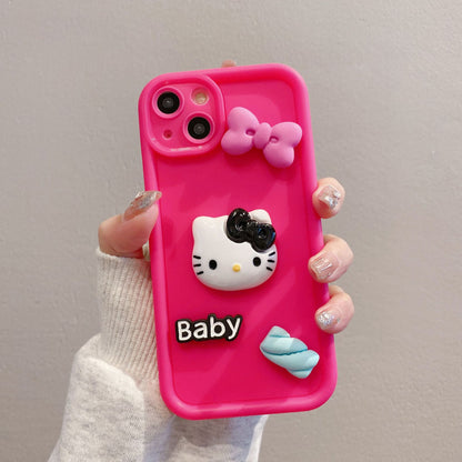 Tall Bamboo Case iPhone15 Pro 12 XR 3D Bow Hello Kitty Full Cover Cute