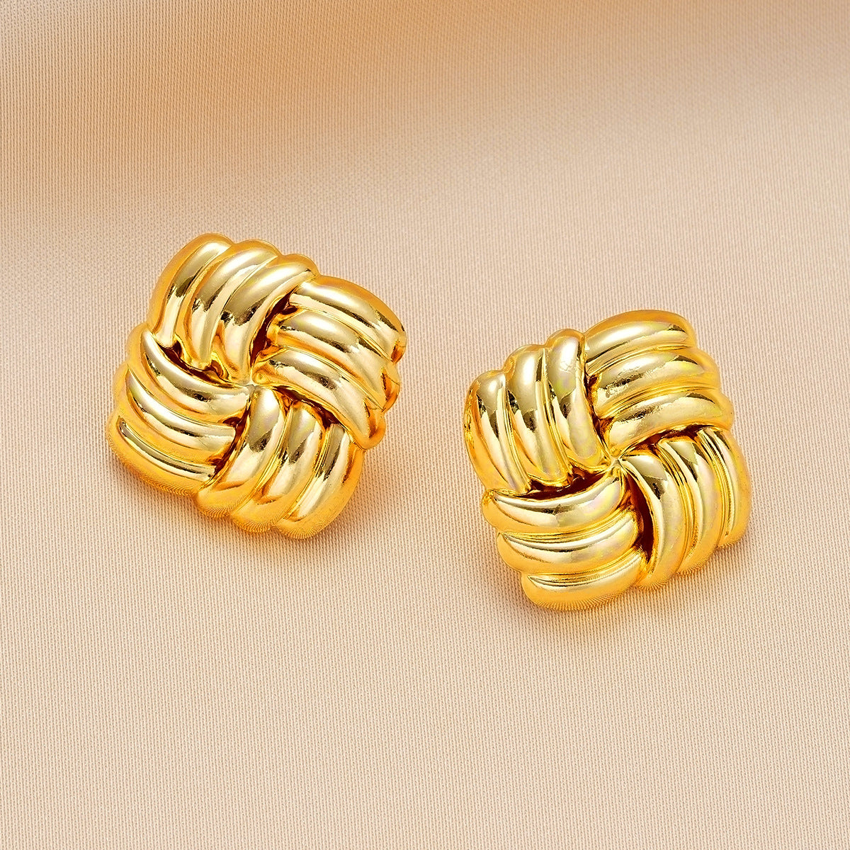 Gold Square Texture Earrings