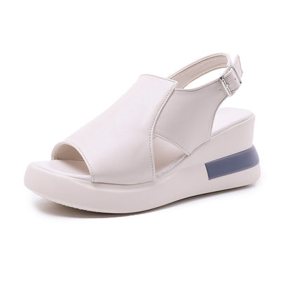 Soft leather heightening muffin shoes