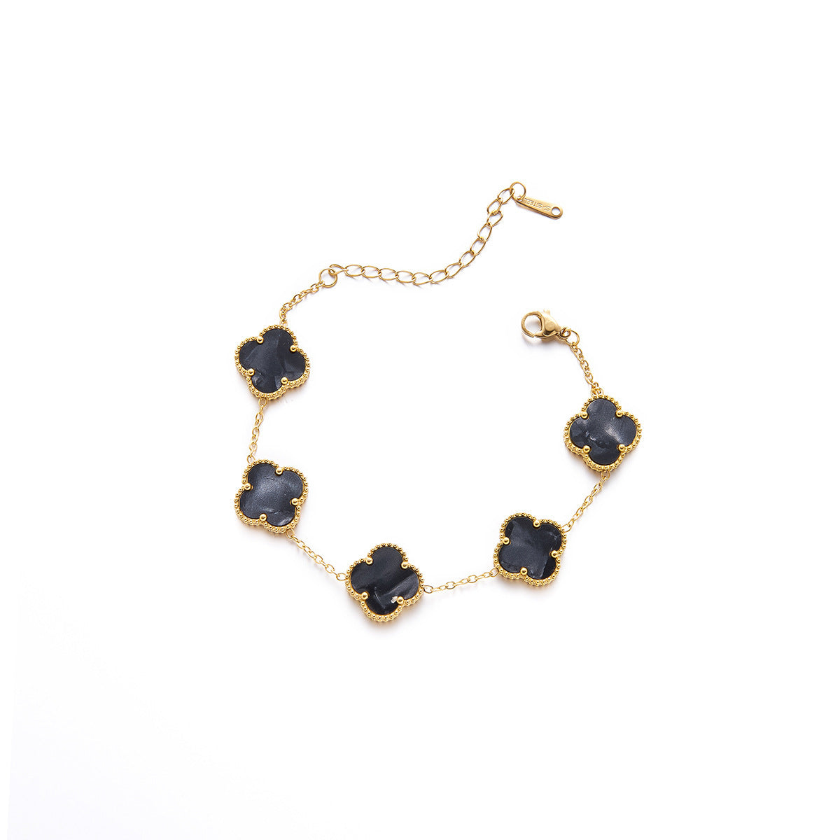 15mm Titanium Steel 18K Gold-Plated Double-Sided Four-Leaf Clover Bracelet