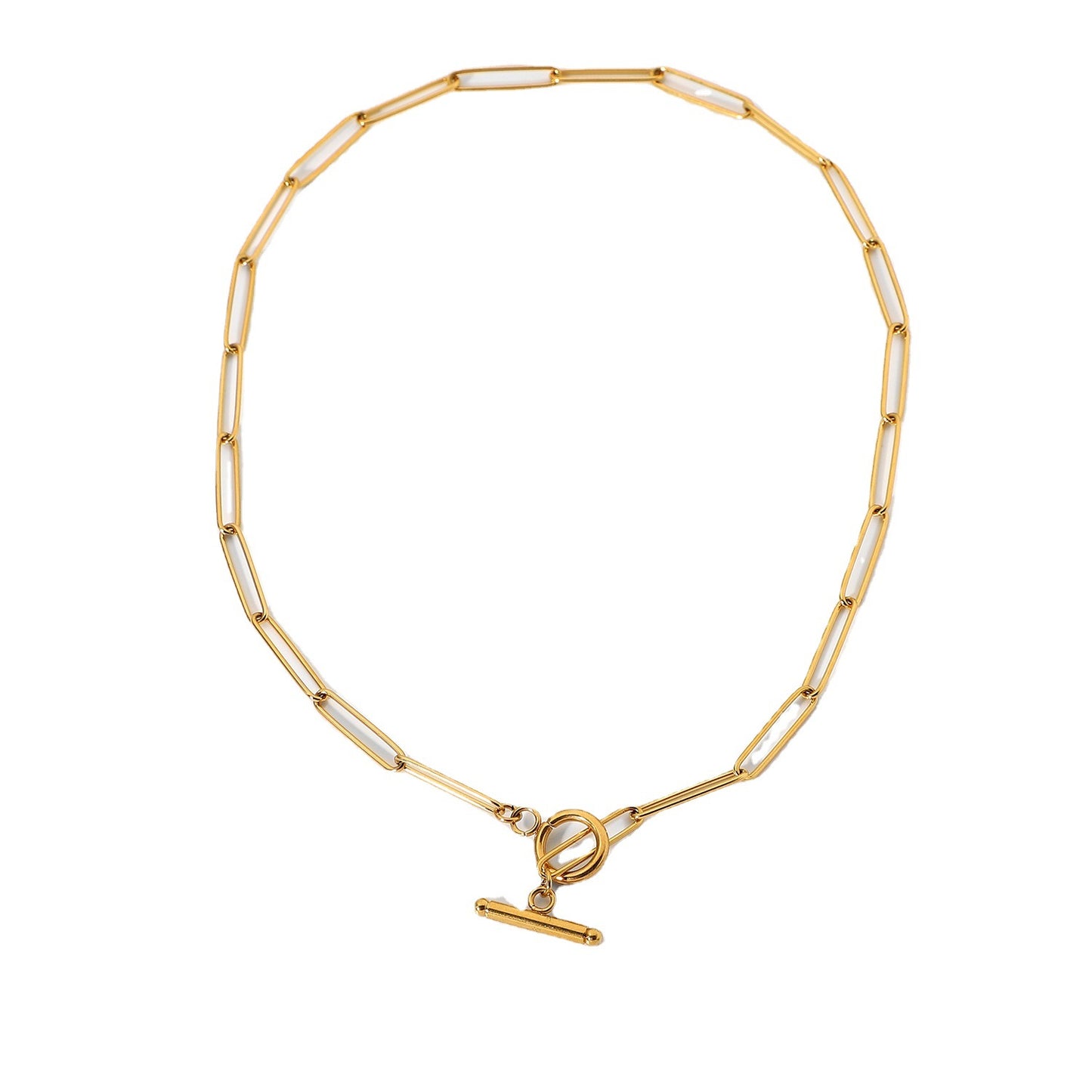 OT clasp flat rectangular link necklace