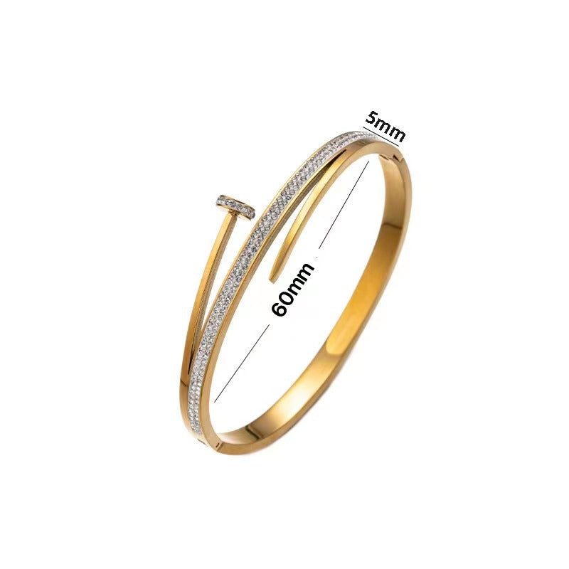 Pulseira moderna com design de unhas em aço inoxidável, aço titânio 