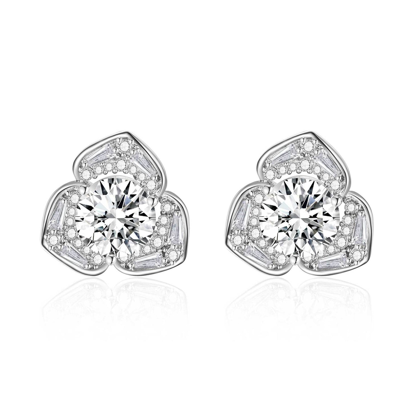 Copper inlaid 5A zircon camellia stud earrings