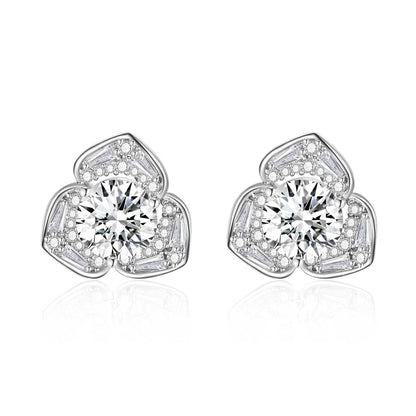 Copper inlaid 5A zircon camellia stud earrings