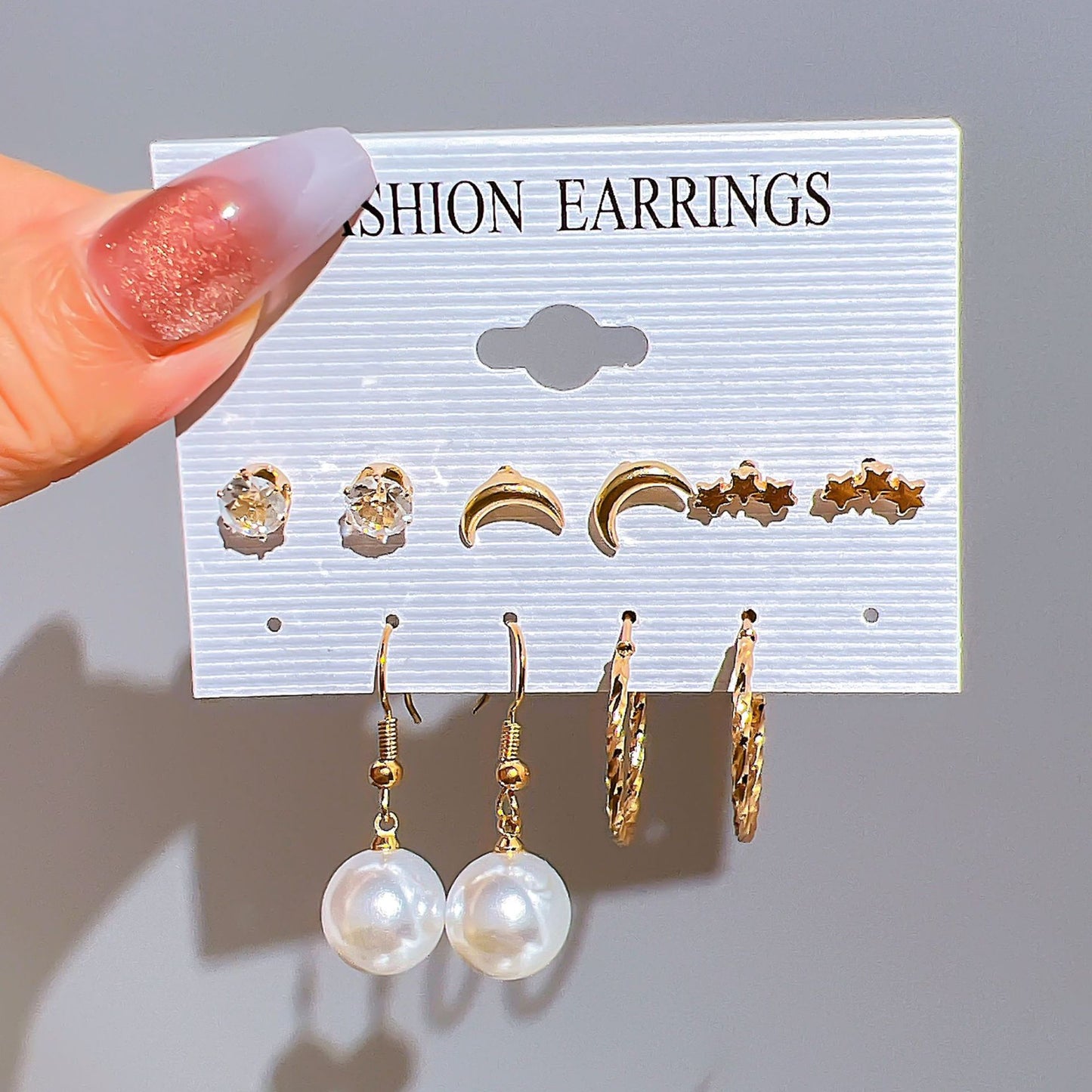 Star Moon 8-shaped earring set 6 pieces