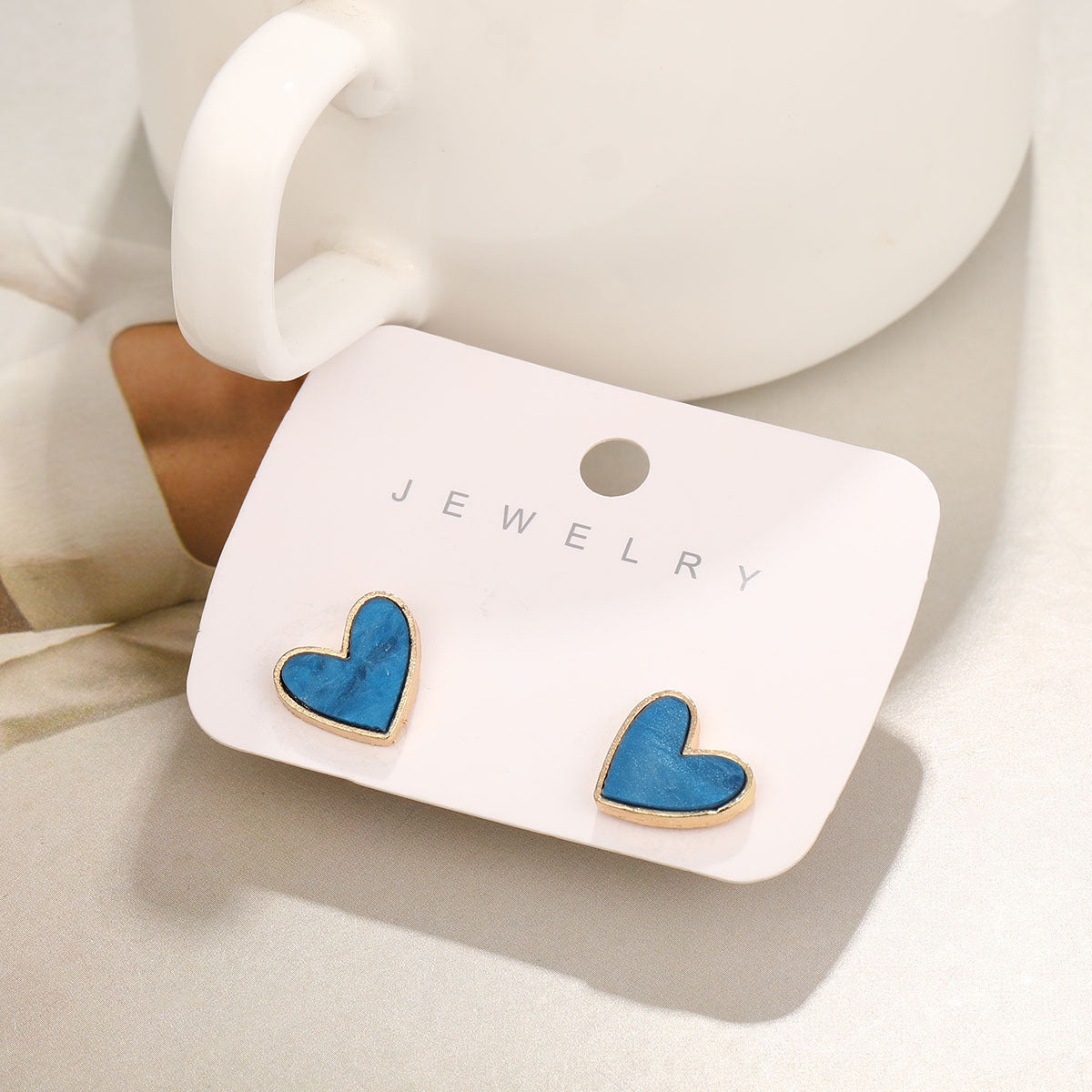 Pink & Blue Peach Heart Stud Earrings