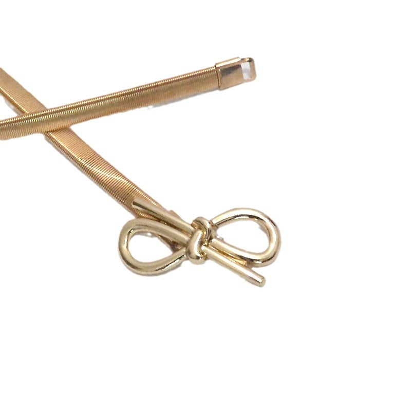 Bow Metal Button Elastic Waist Chain