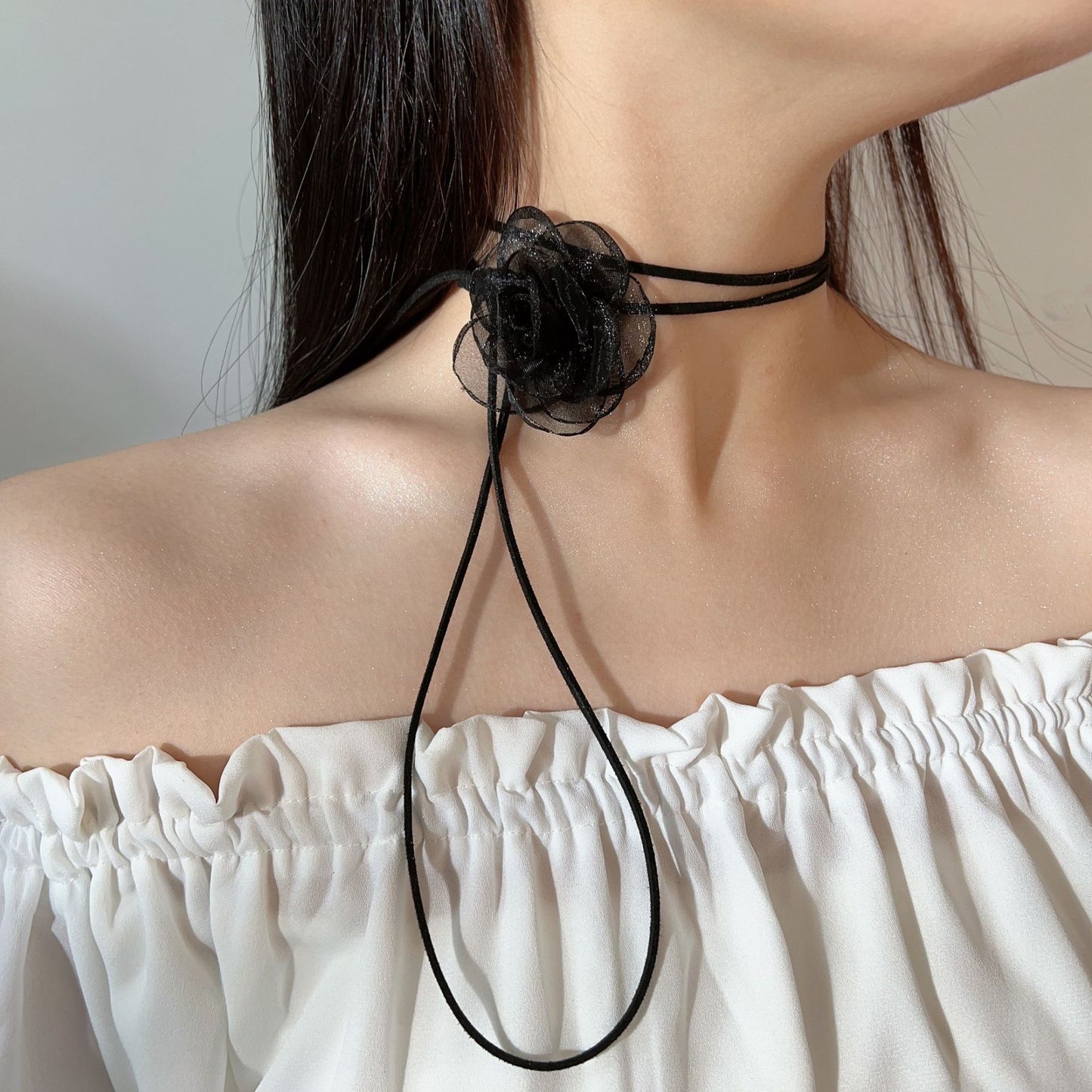 Flocked Rose Choker Necklace