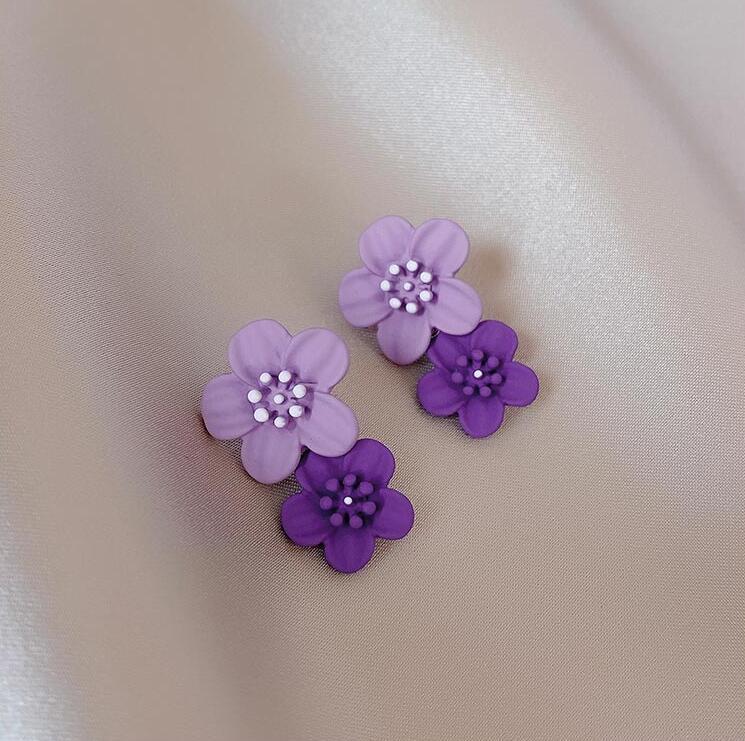 925 Silver Needle Two-Color Flower Earrings