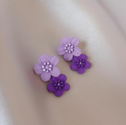 925 Silver Needle Two-Color Flower Earrings