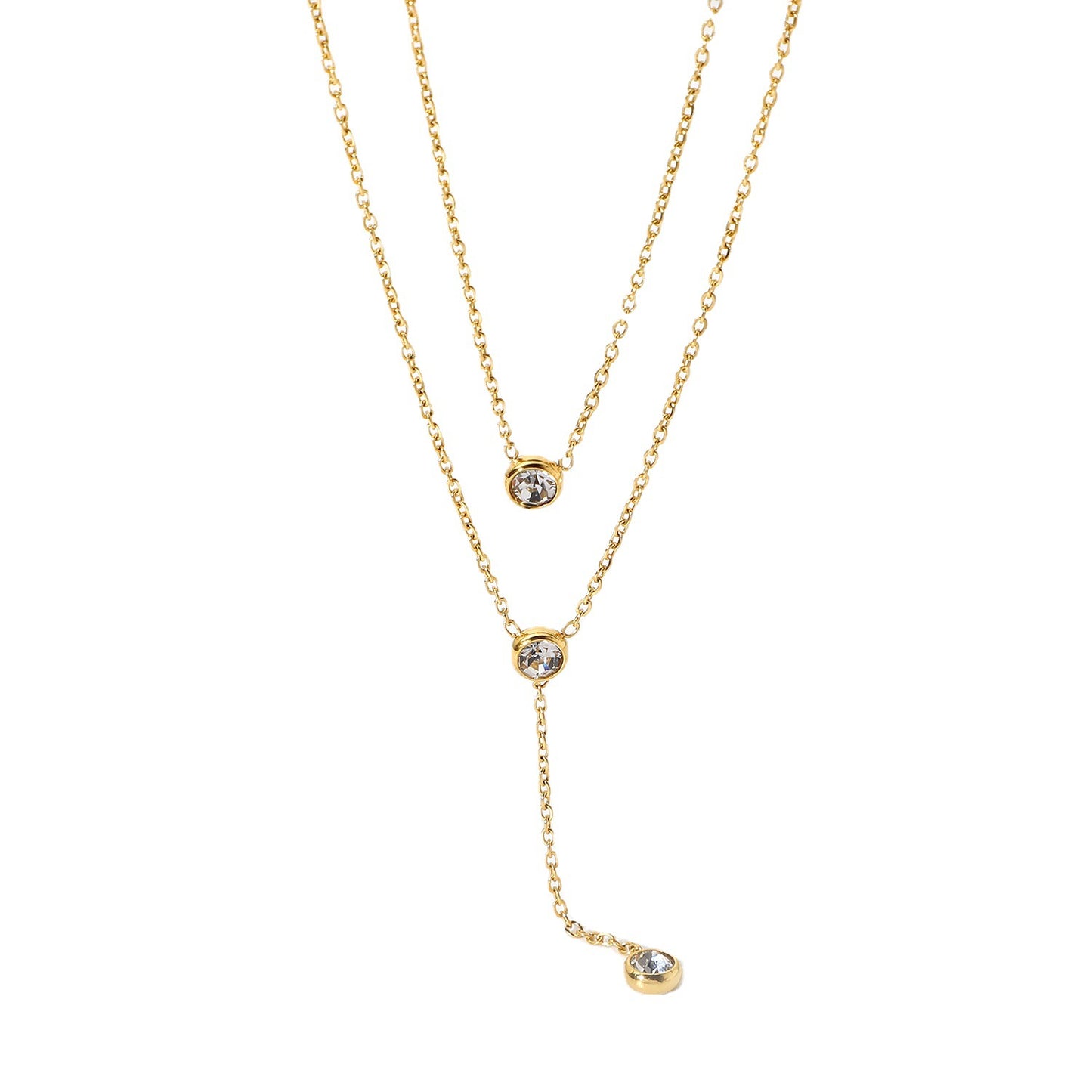 Double-layer shiny teardrop zircon necklace
