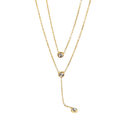 Double-layer shiny teardrop zircon necklace