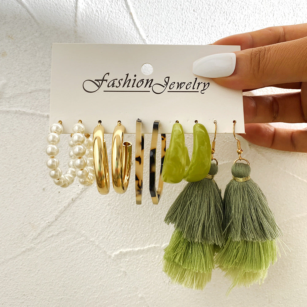 5-Pair Acrylic & Pearl Earring Set