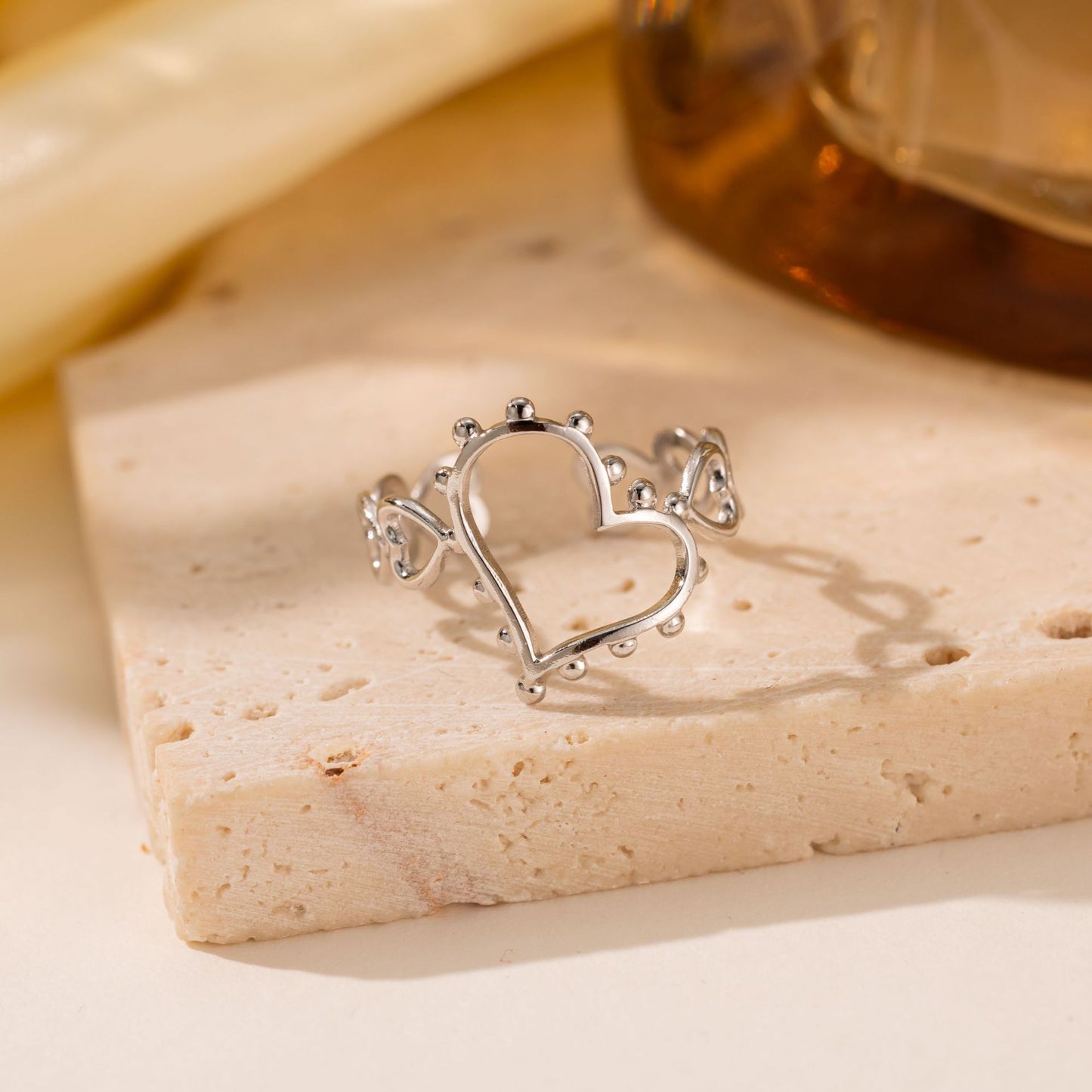 18K Gold Titanium Steel Heart Ring