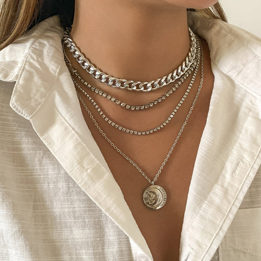 Vintage Diamond Star Moon Pendant Necklace