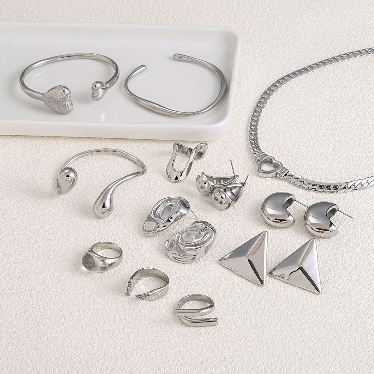 Bracelet Steel Ring Polished Earrings